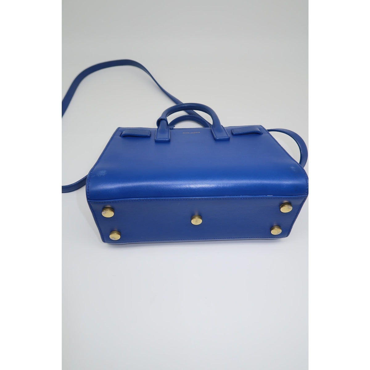 Saint Laurent Classic Sac De Jour Tote Bag Blue Leather Logo Accent