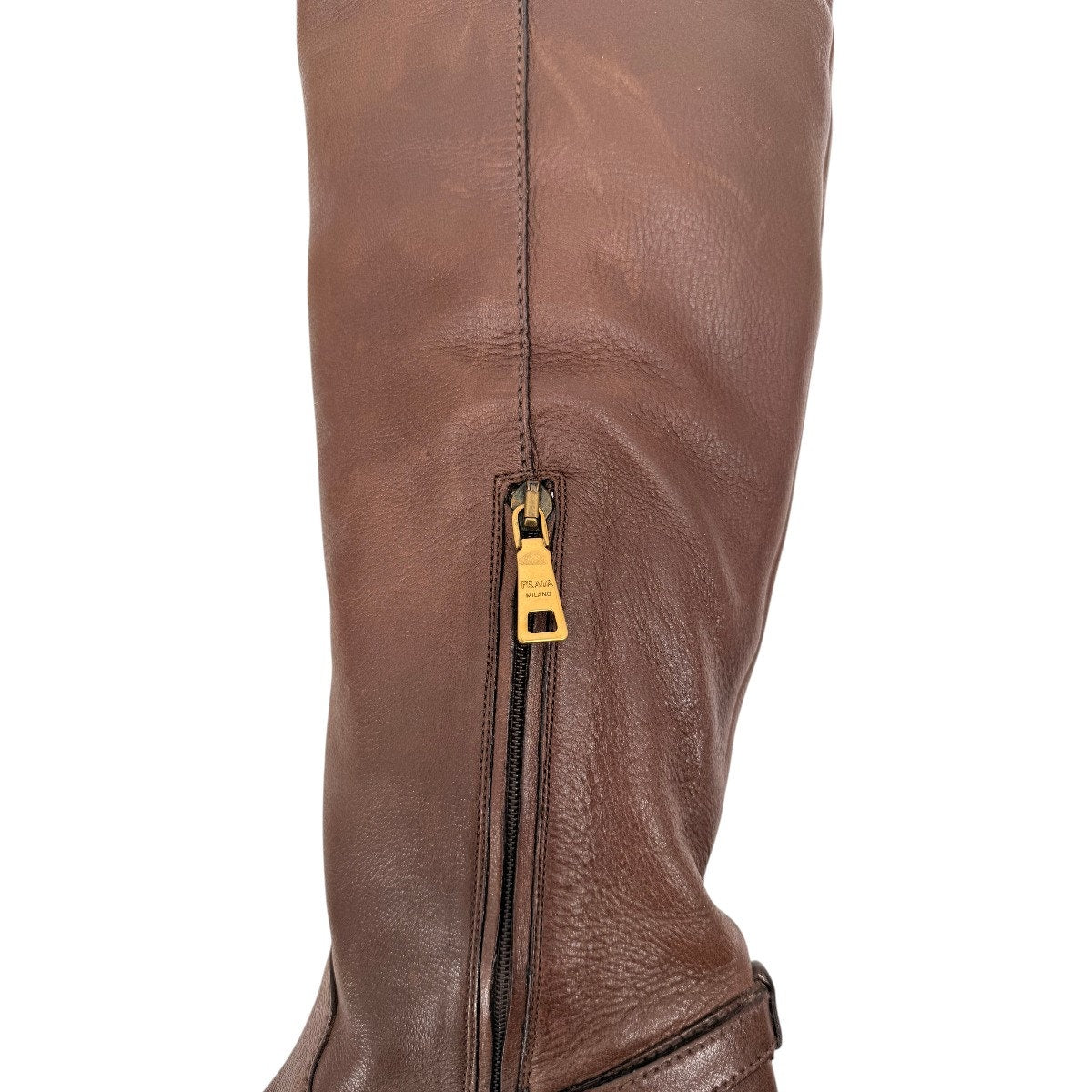 Prada Leather Over-The-Knee Round Toe Riding Boots
