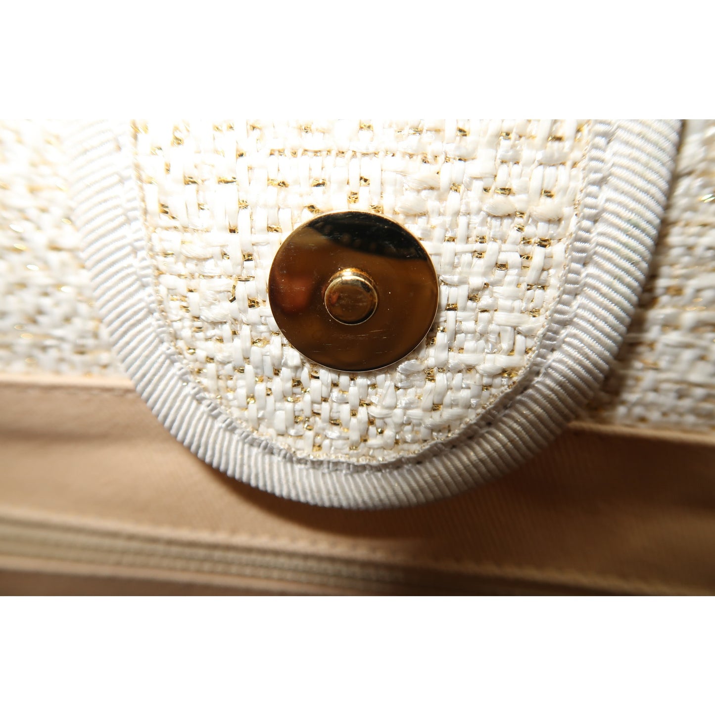 Chanel Raffia Deauville Glitter Logo Accent Tote Bag