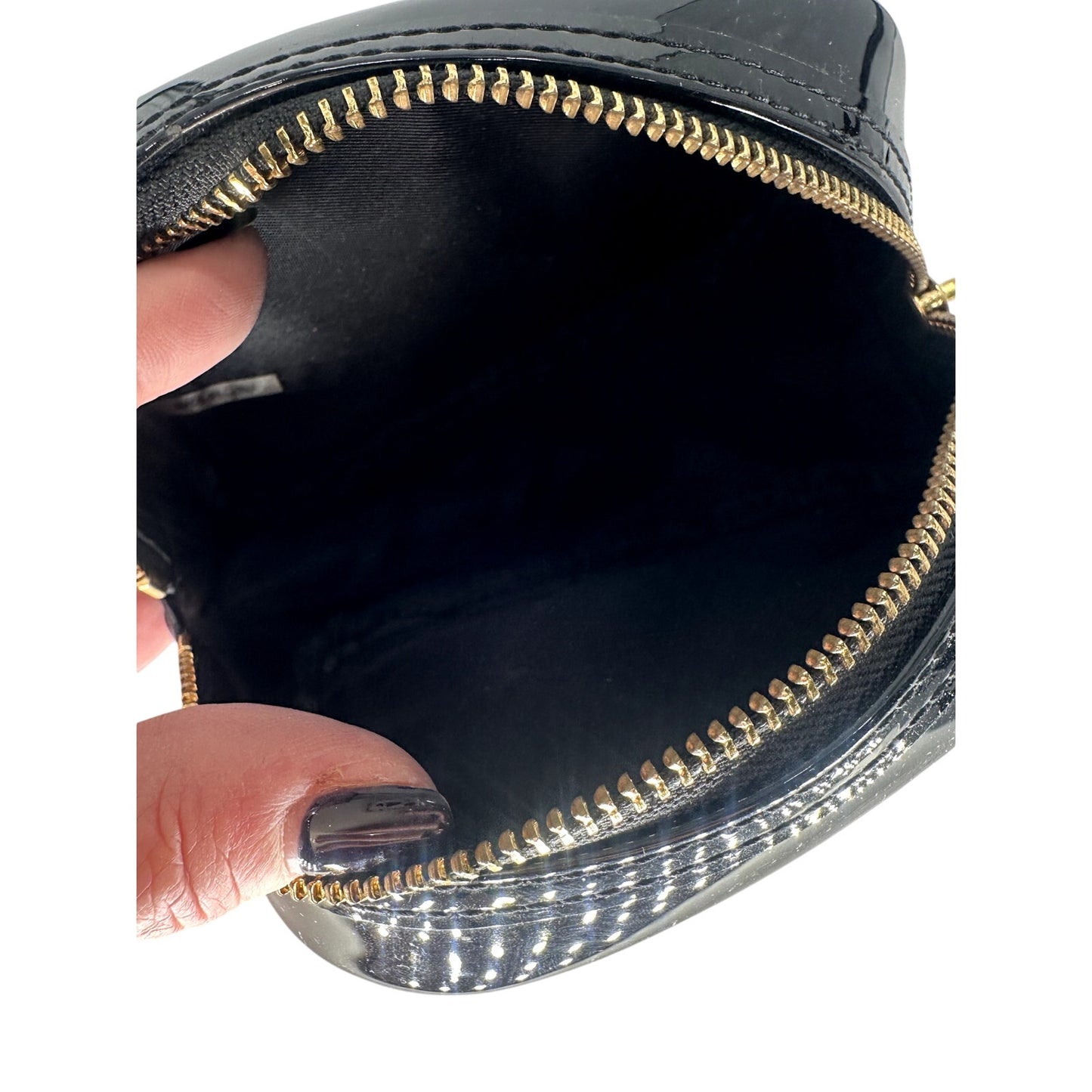 Tory Burch Patent Leather Logo Embossed Top Zip Cosmetic Case