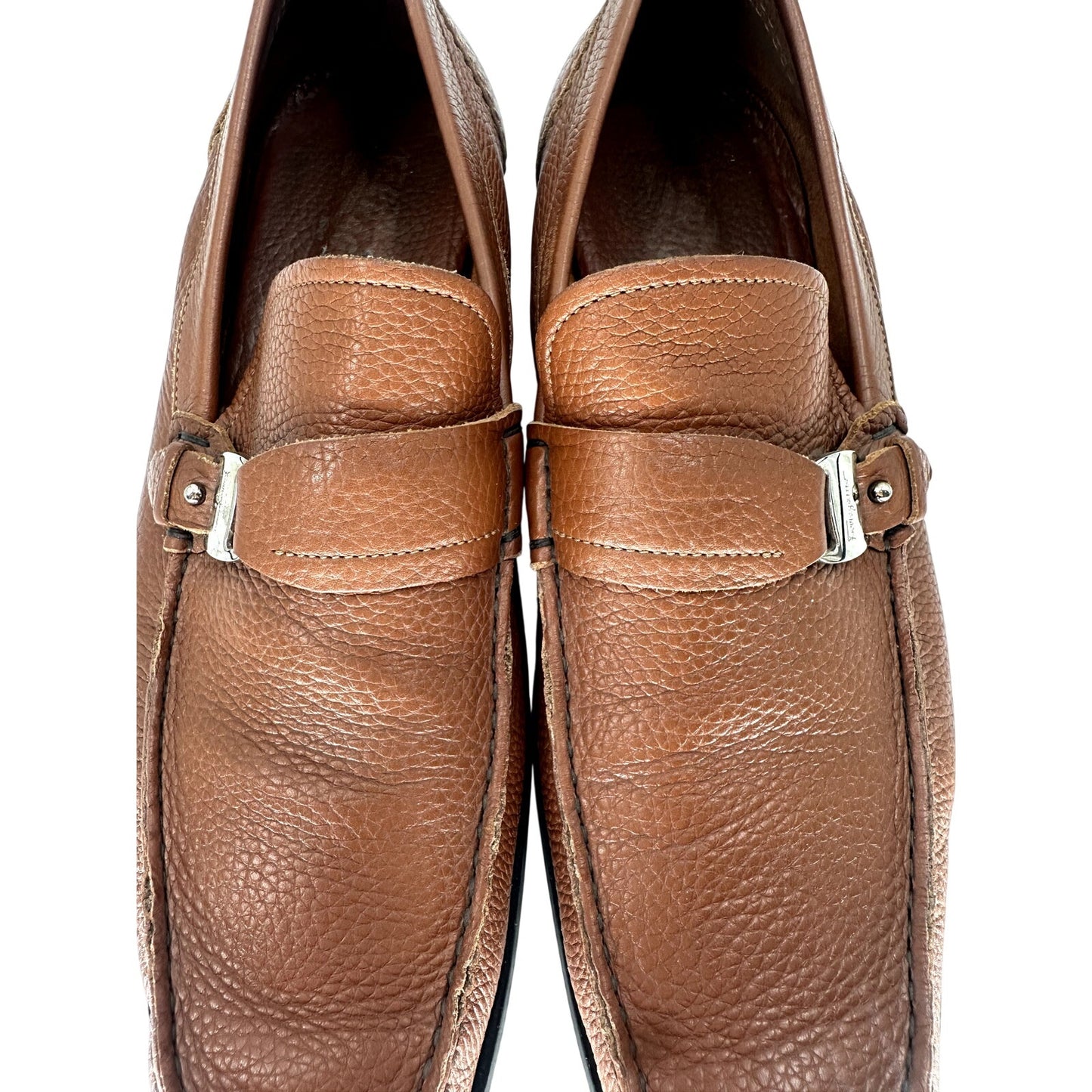 Salvatore Ferragamo Gancini Pebbled Leather Loafers Brown Men's Size 12 D