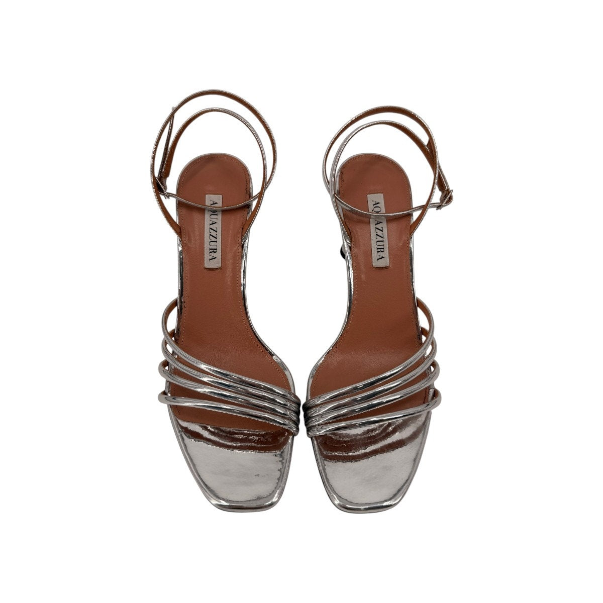 Aquazzura Leather Metallic 75mm Latour Strappy Sandals Silver Women's Size 40