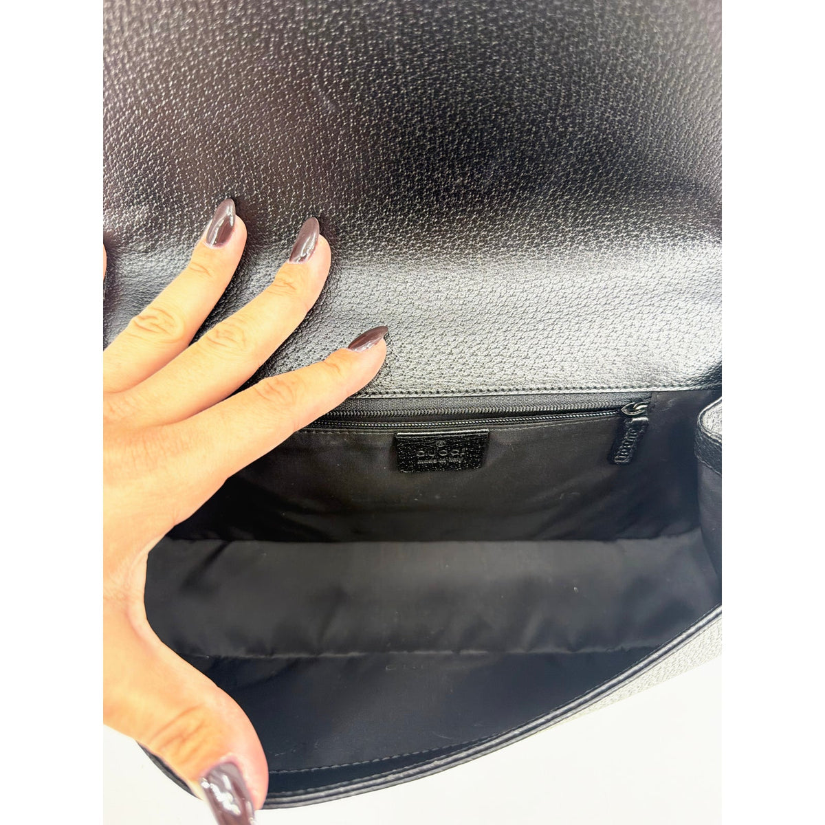 Gucci Bamboo Handle Black Pebbled Leather Shoulder Bag