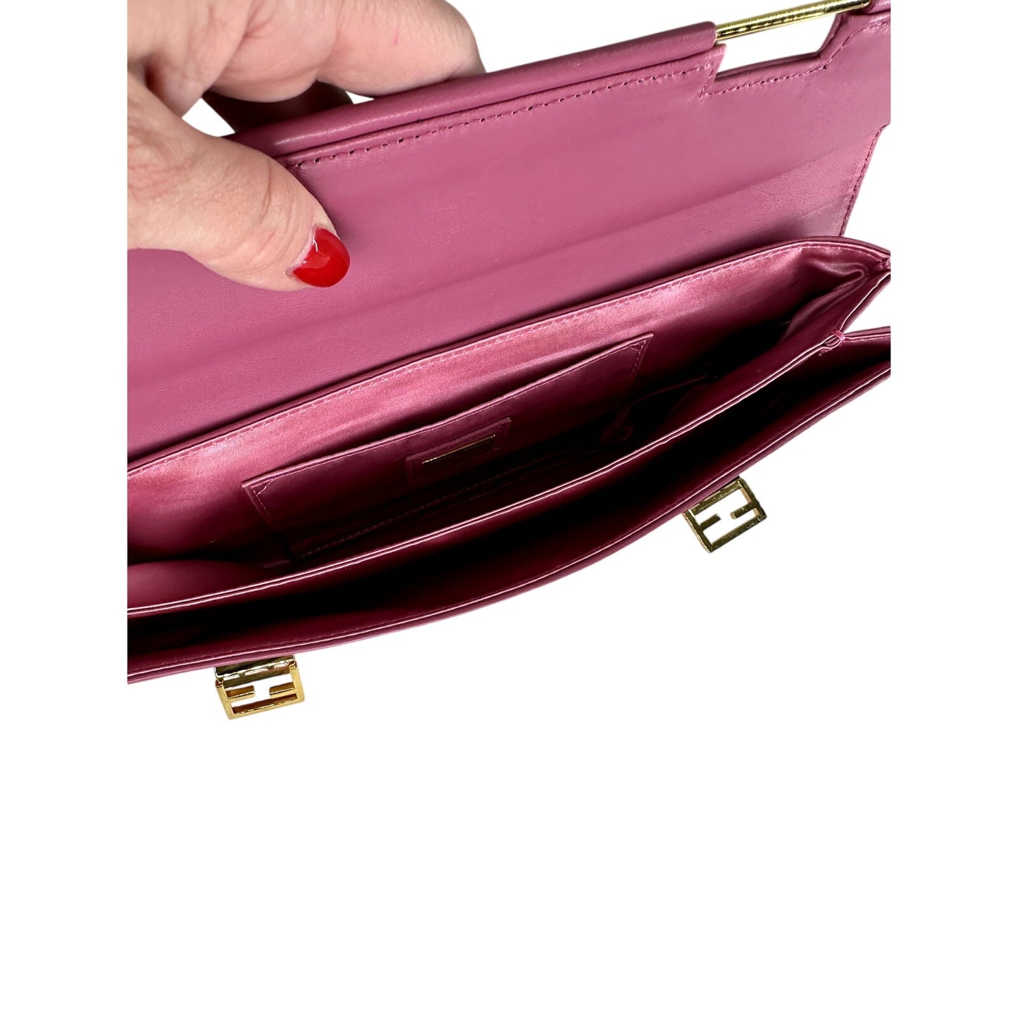 Fendi Leather Baguette Long Clutch Bag Pink