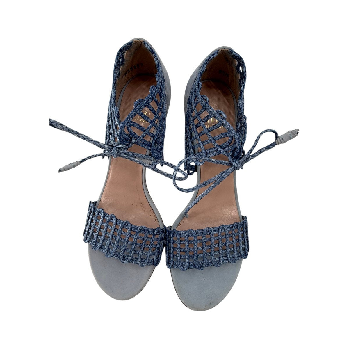 Stuart Weitzman Suede Rope Lace Up Open Toe Heeled Sandals