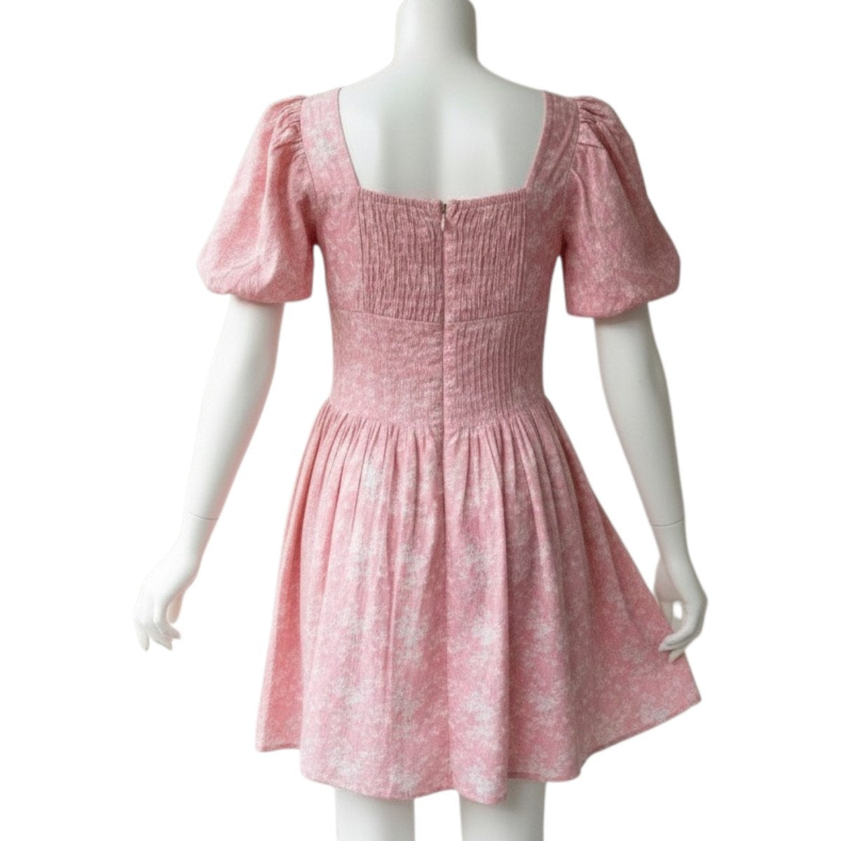 Krewe Du Q Patmos Pink Floral Print Square Neck Pleated A-Line Mini Dress Size L