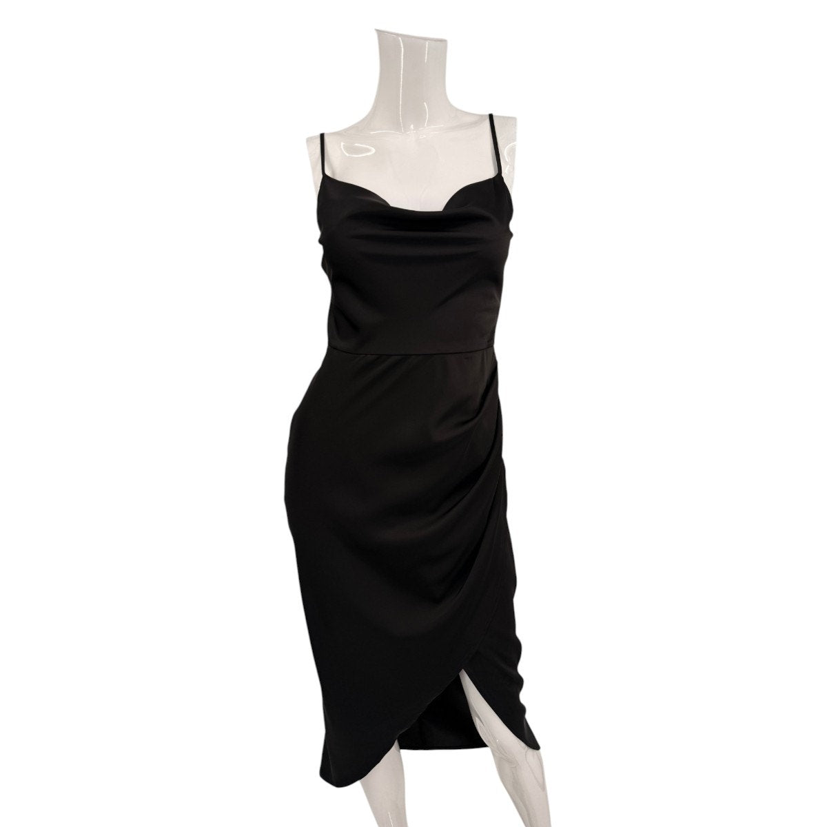 More to Come Satin Adonia Cowl Neck Ruched Wrap Midi Dress