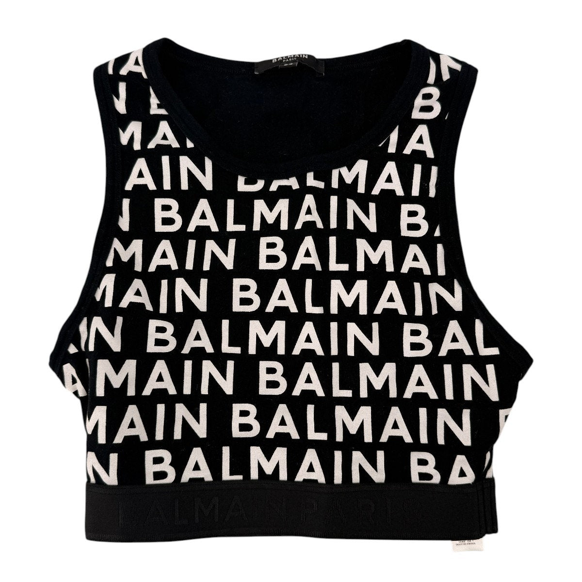 Balmain Logo Print Cotton Blend Cropped Tank Top