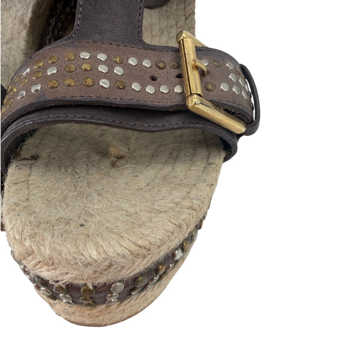 Alexander McQueen Leather Studded Platform Wedge Espadrille Brown Size 37