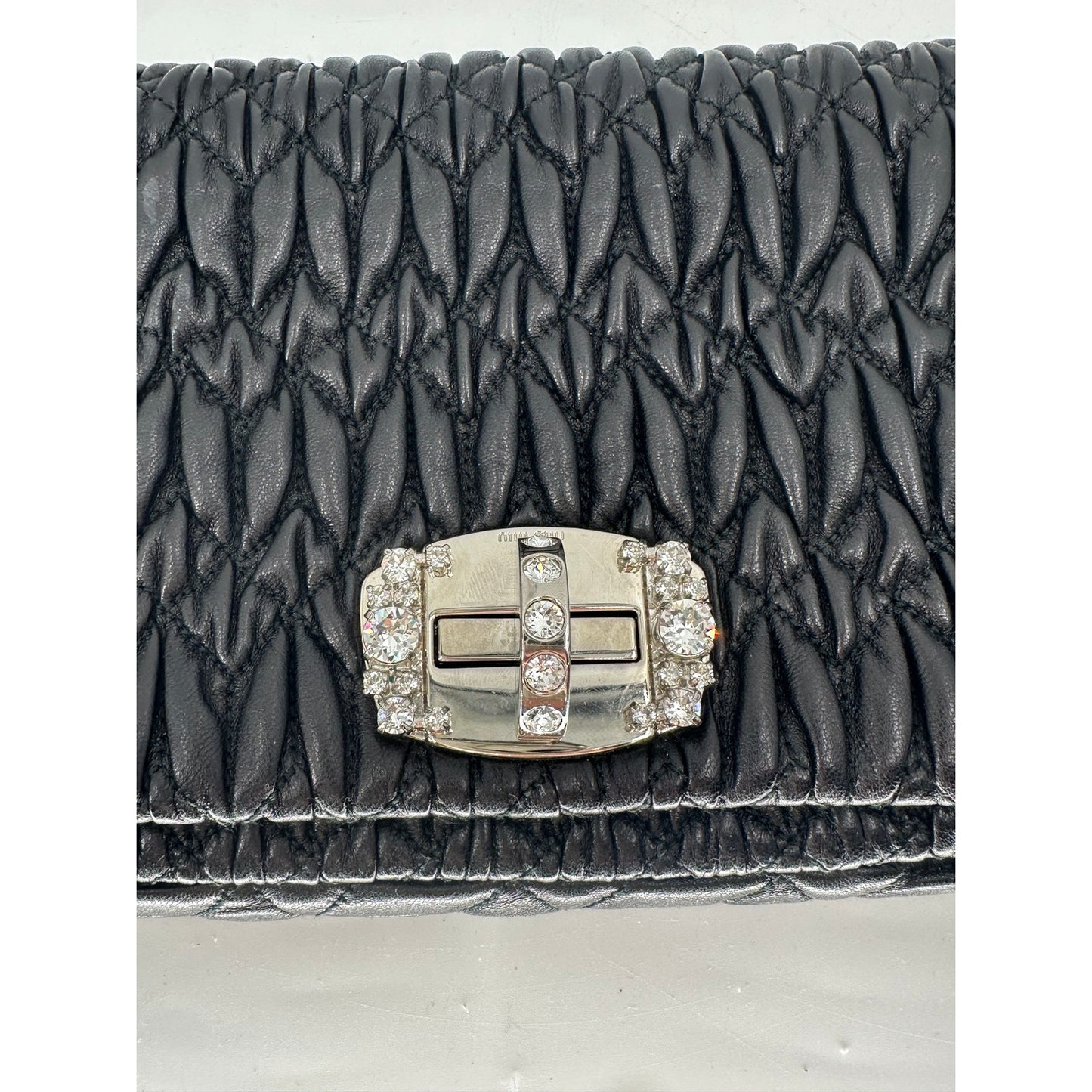 Miu Miu Leather Quilted Matelassé Crystal Shoulder Bag