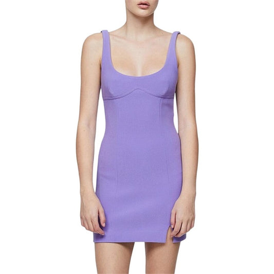 Bec + Bridge Purple Marisol Scoop Neck Stretch Bonded Crepe Mini Dress