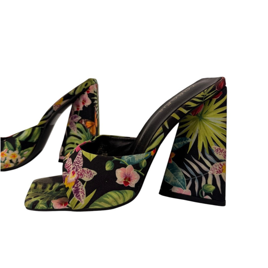 Torgeis New York Paradise Tropical Print Block Heel Slide Sandals Women's Size 7