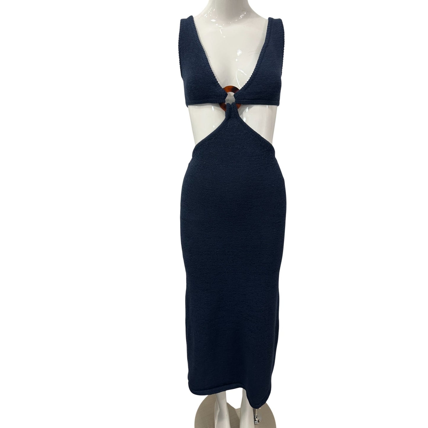 Cult Gaia Cotton Knit V-Neck Sleeveless Cut-Out Bank Midi Dress