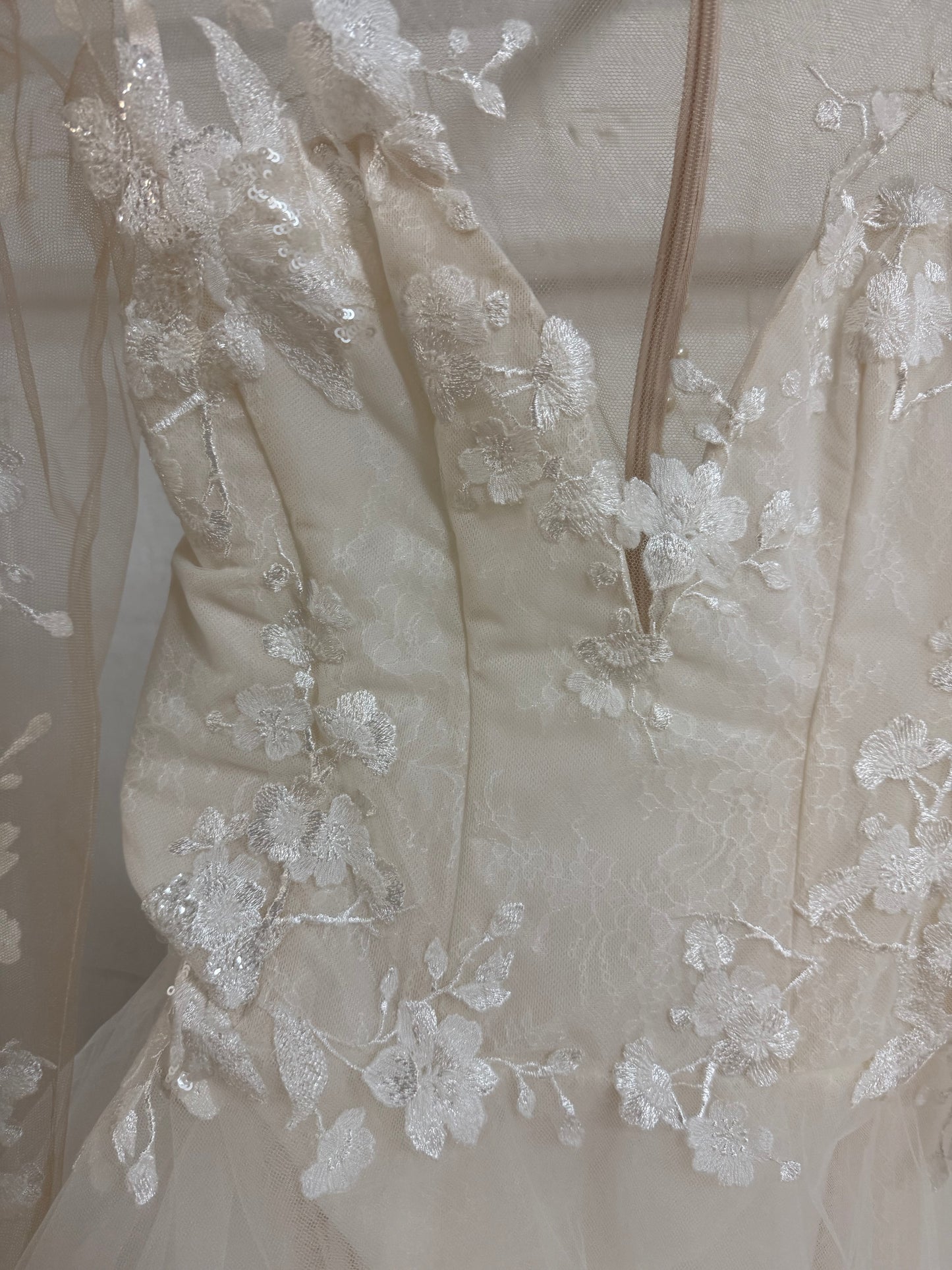 Ines by Ines Di Santo Floral Applique Long Sleeve Wedding Gown