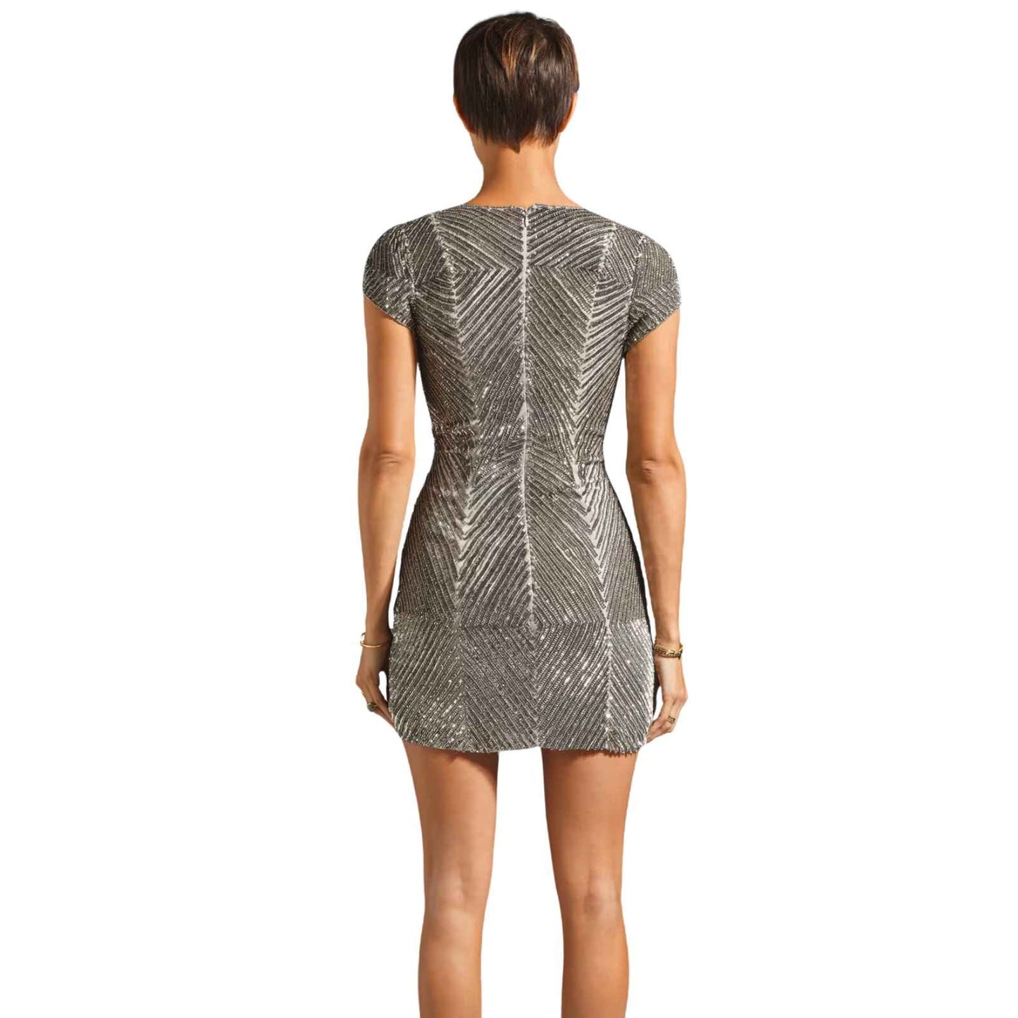Parker Gray Ombre Sequin Silk Short Sleeve Cocktail Party Mini Dress Size Small