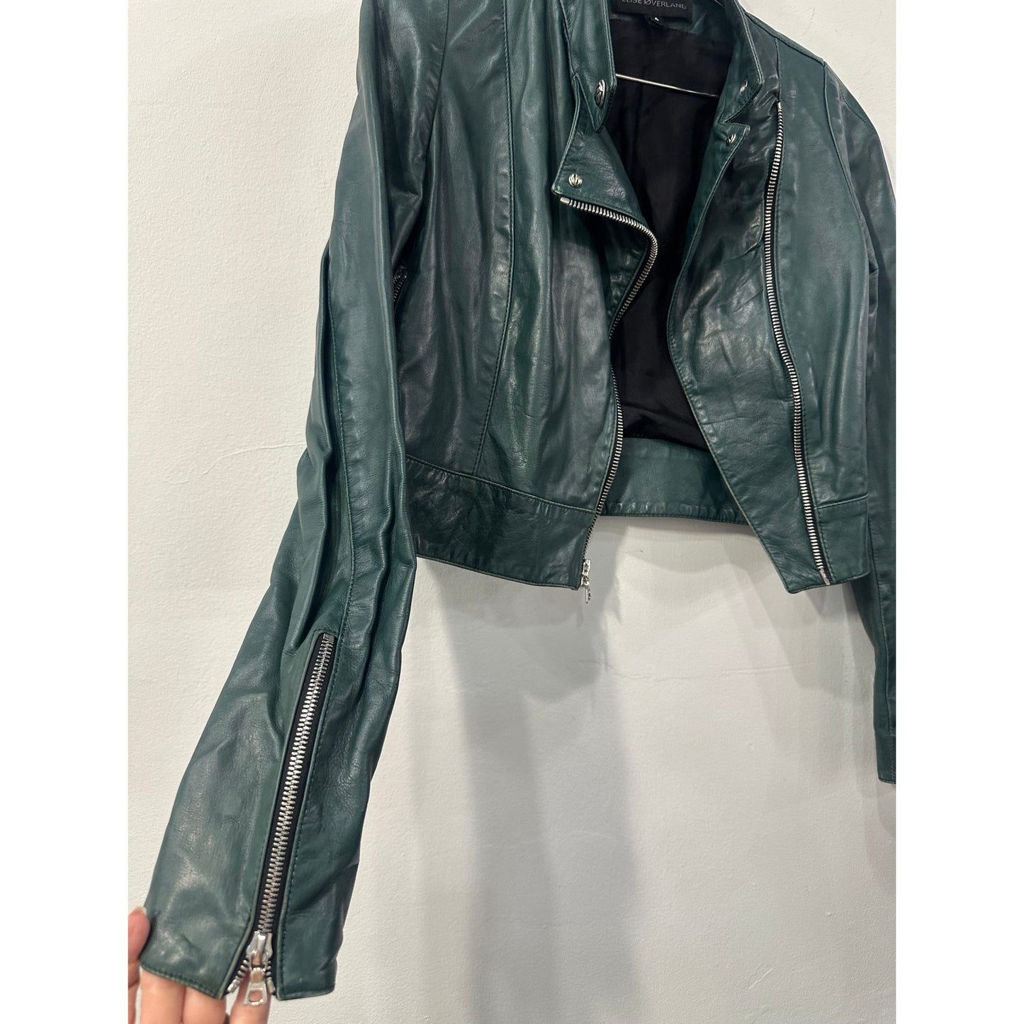 Elise Øverland Leather Cropped Biker Jacket with Front Zip
