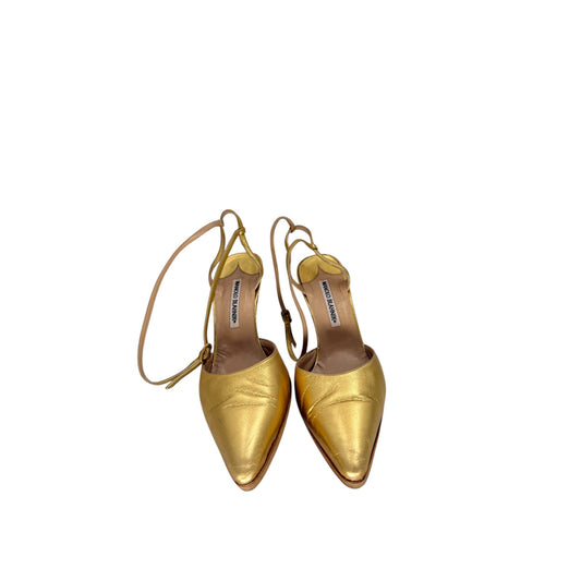 Manolo Blahnik Metallic Leather Boris Strappy Pointed Sandals