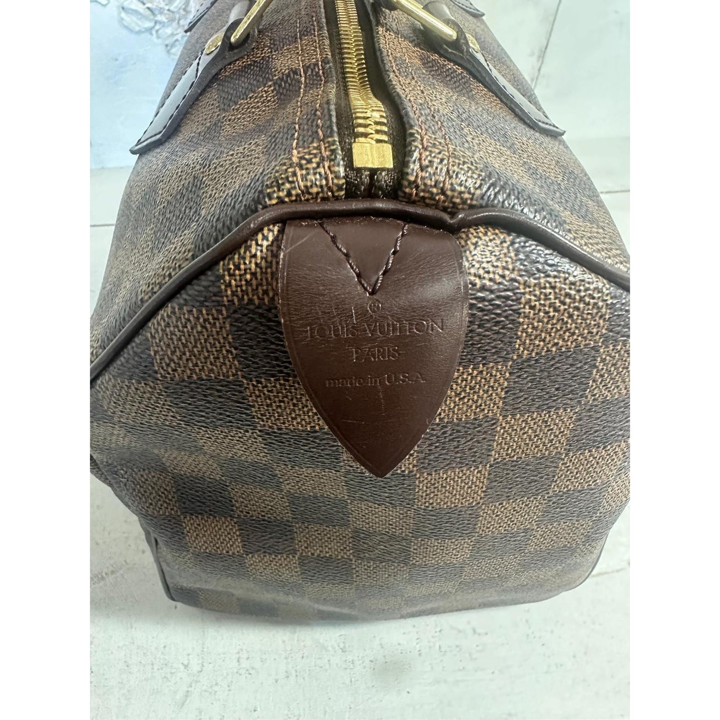 Louis Vuitton Damier Ebene Canvas Monogram Speedy 30 Tote Bag Brown