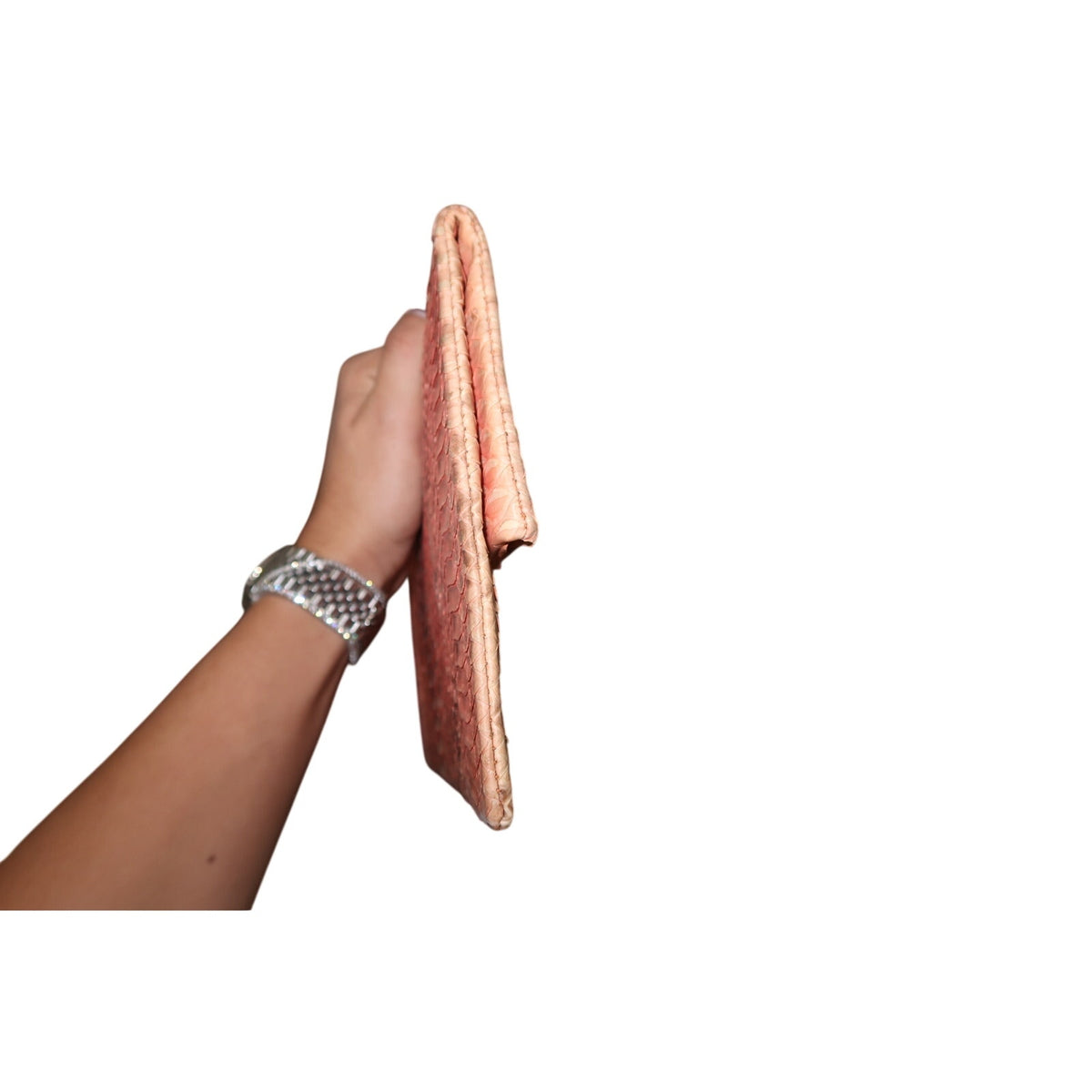 Toya Tan Pink Python-Textured Envelope Clutch Blush Snakeskin Foldover Bag