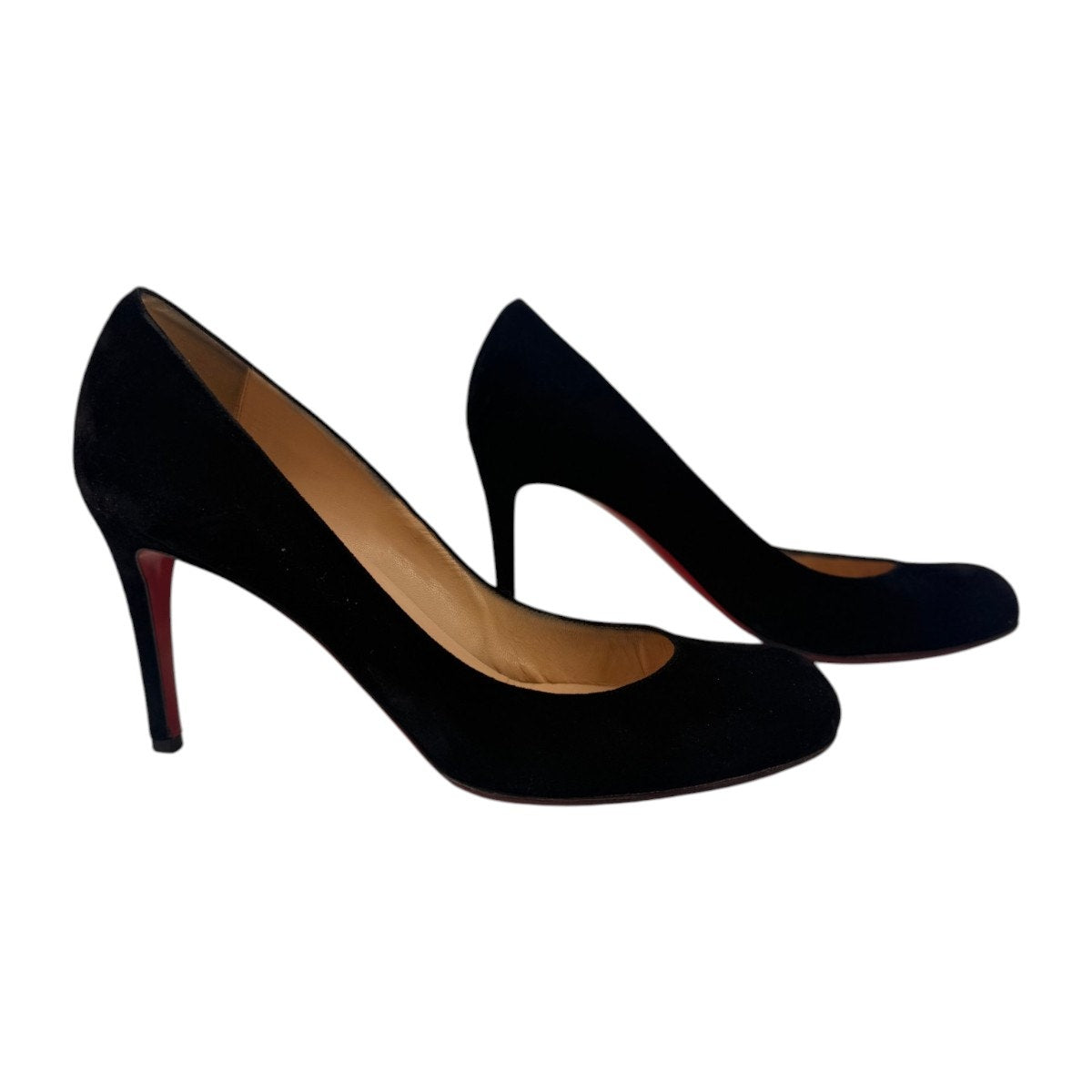 Christian Louboutin Black Suede Round Toe Slip On High Heel Pumps