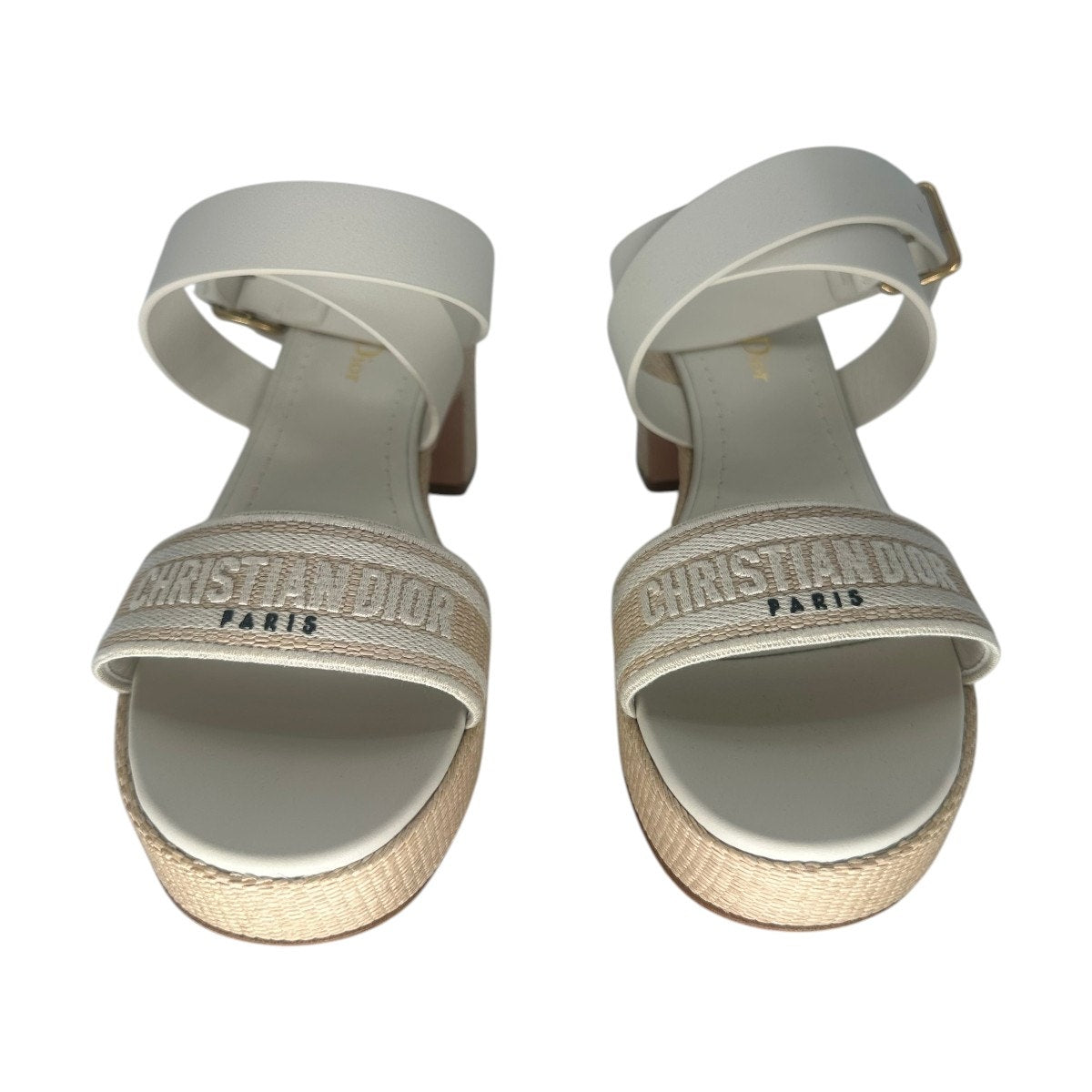 Christian Dior Leather Raffia Dway Embroidered Logo Platfrorm Sandals