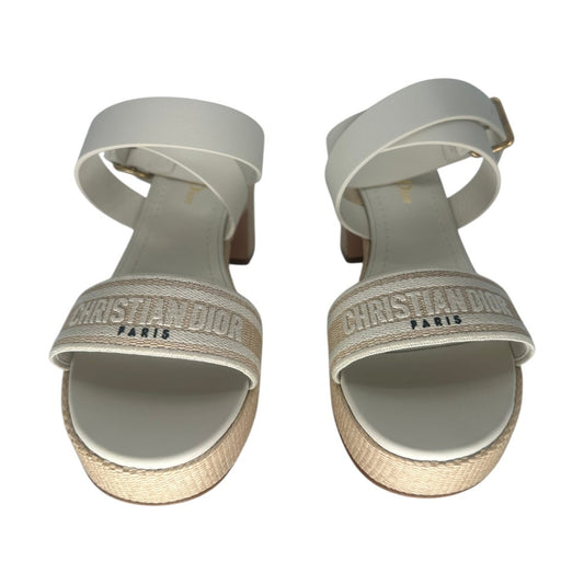 Christian Dior Leather Raffia Dway Embroidered Logo Platfrorm Sandals