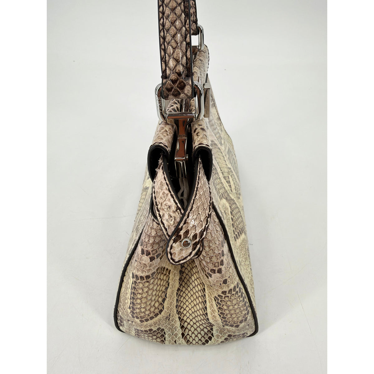 Fendi Mini Peekaboo Python Top Handle Bag Natural Beige