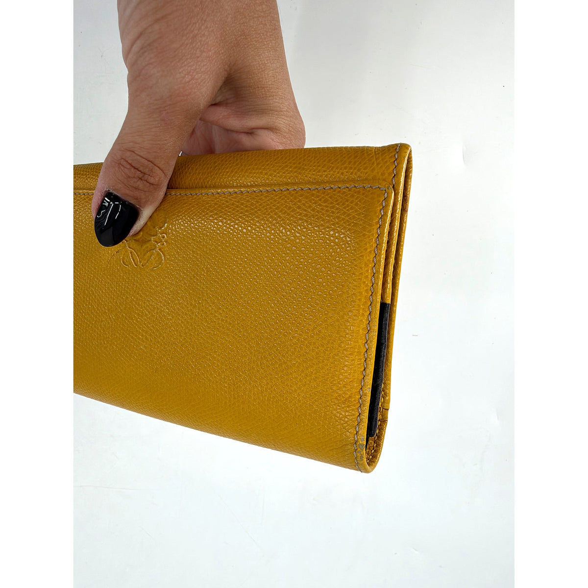 Loewe Anagram Grained Leather Long Flap Wallet Mustard Yellow