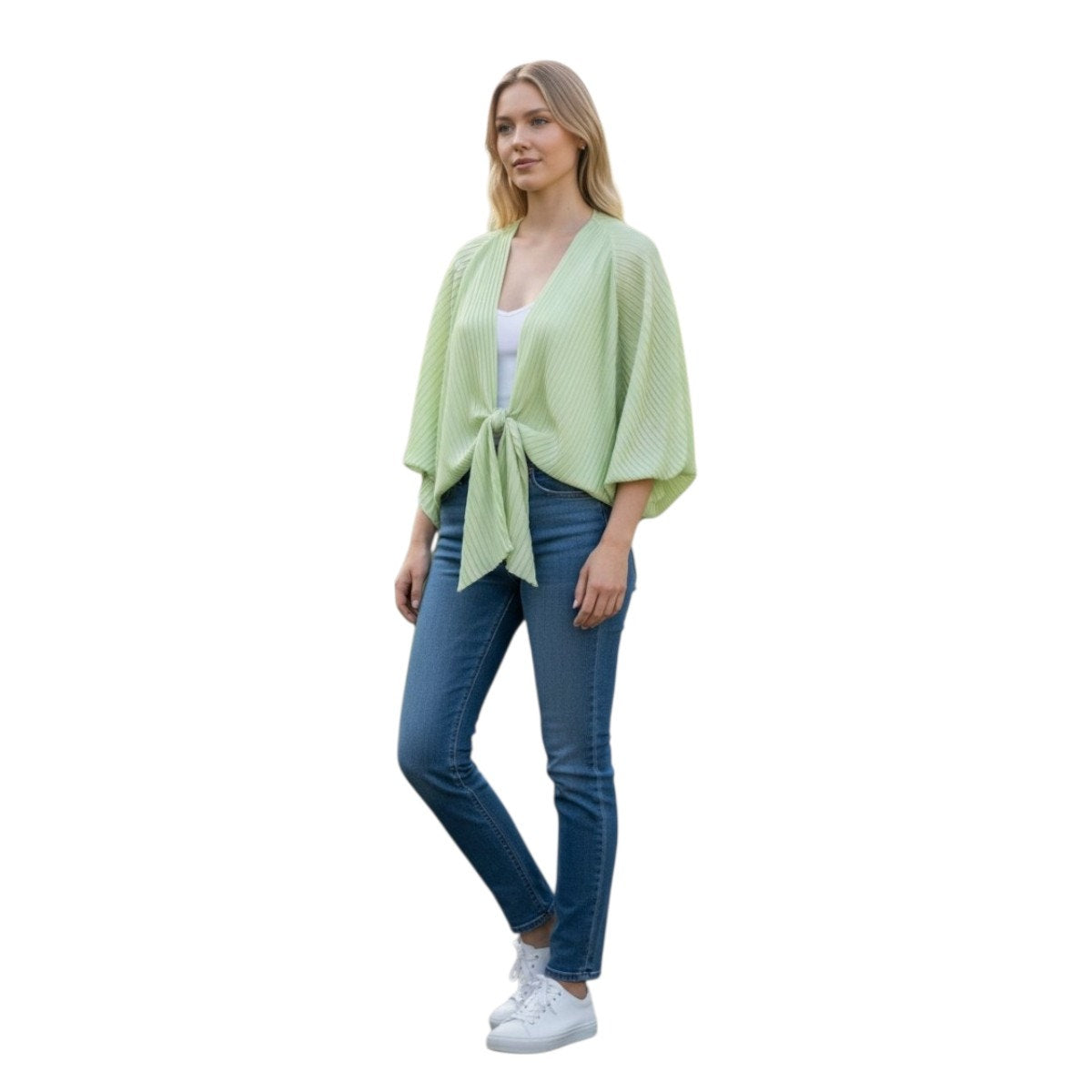LPA Satin Morgan Front Tie Plunge Neck Pleated Blouse