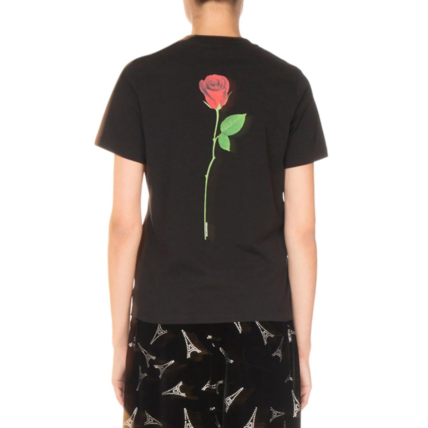 Balenciaga Rose Back Round Neck Short-Sleeve Tee Top