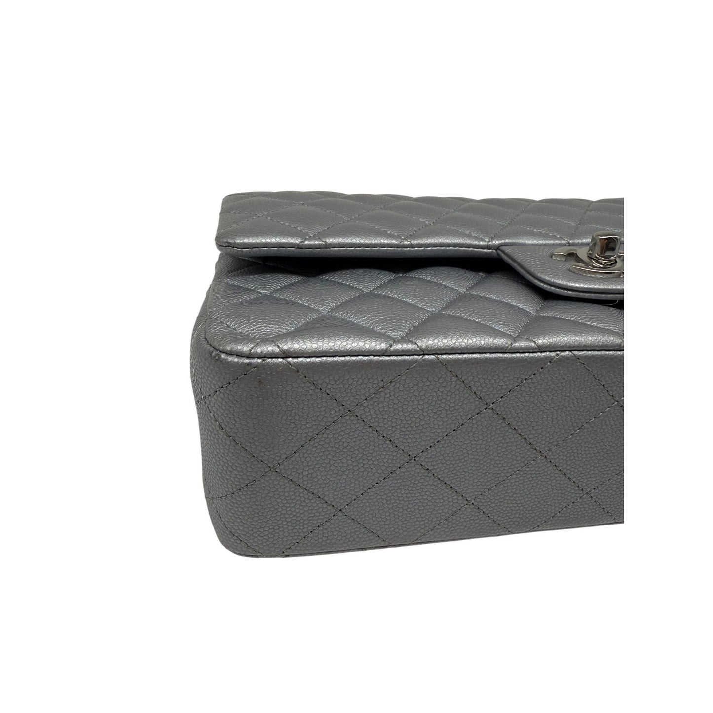 Chanel Leather Quilted Classic Double Flap CC Logo Medium Crossbody Bag Silver