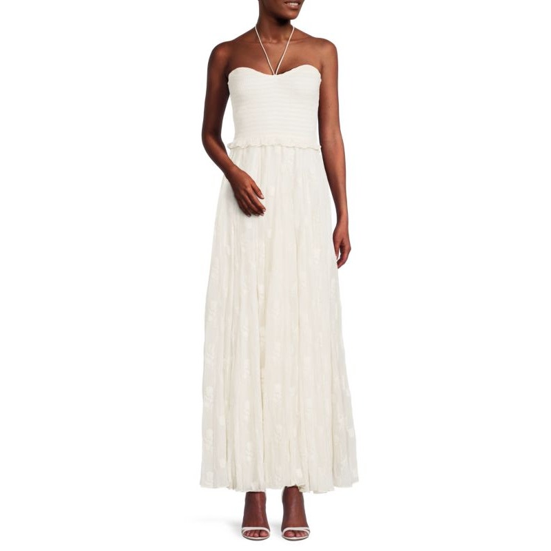 Rococo Sand Floral Embroidered Halter Smocked Maxi Dress Women's