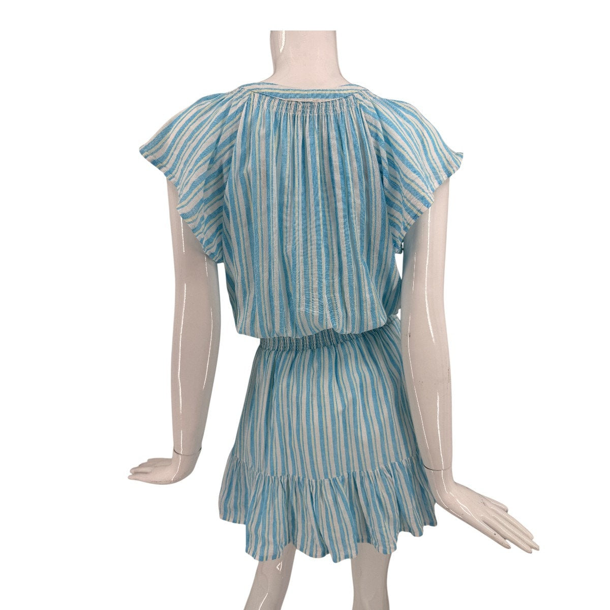 Rails Augustine Laguna Stripe Linen Blend Smocked Mini Dress Blue Women's Size S