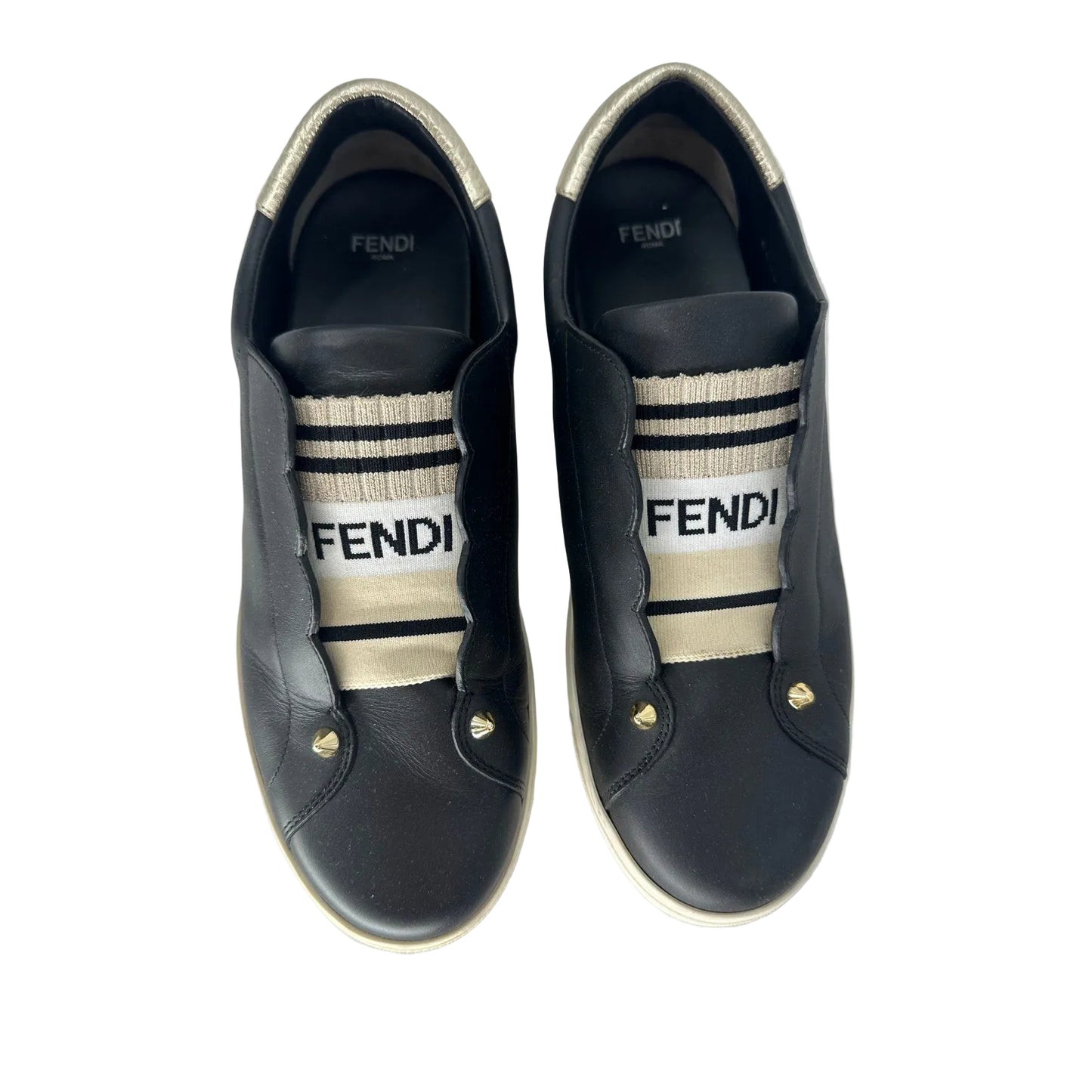 Fendi Leather Knit Logo Rockoclick Slip On Sneakers