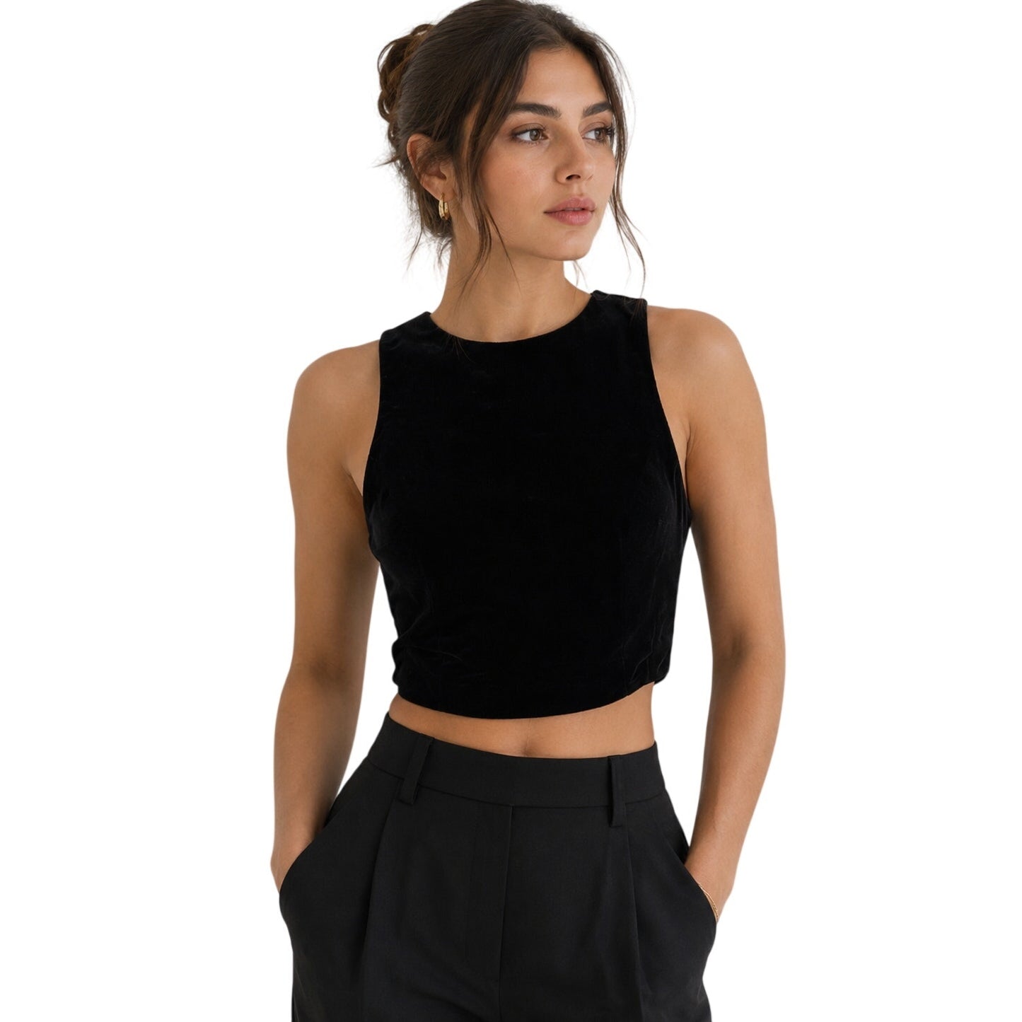 Sachin & Babi Noir Velvet Sleeveless Back Zip Cropped Top
