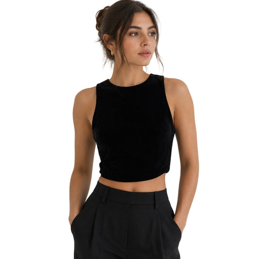 Sachin & Babi Noir Velvet Sleeveless Back Zip Cropped Top