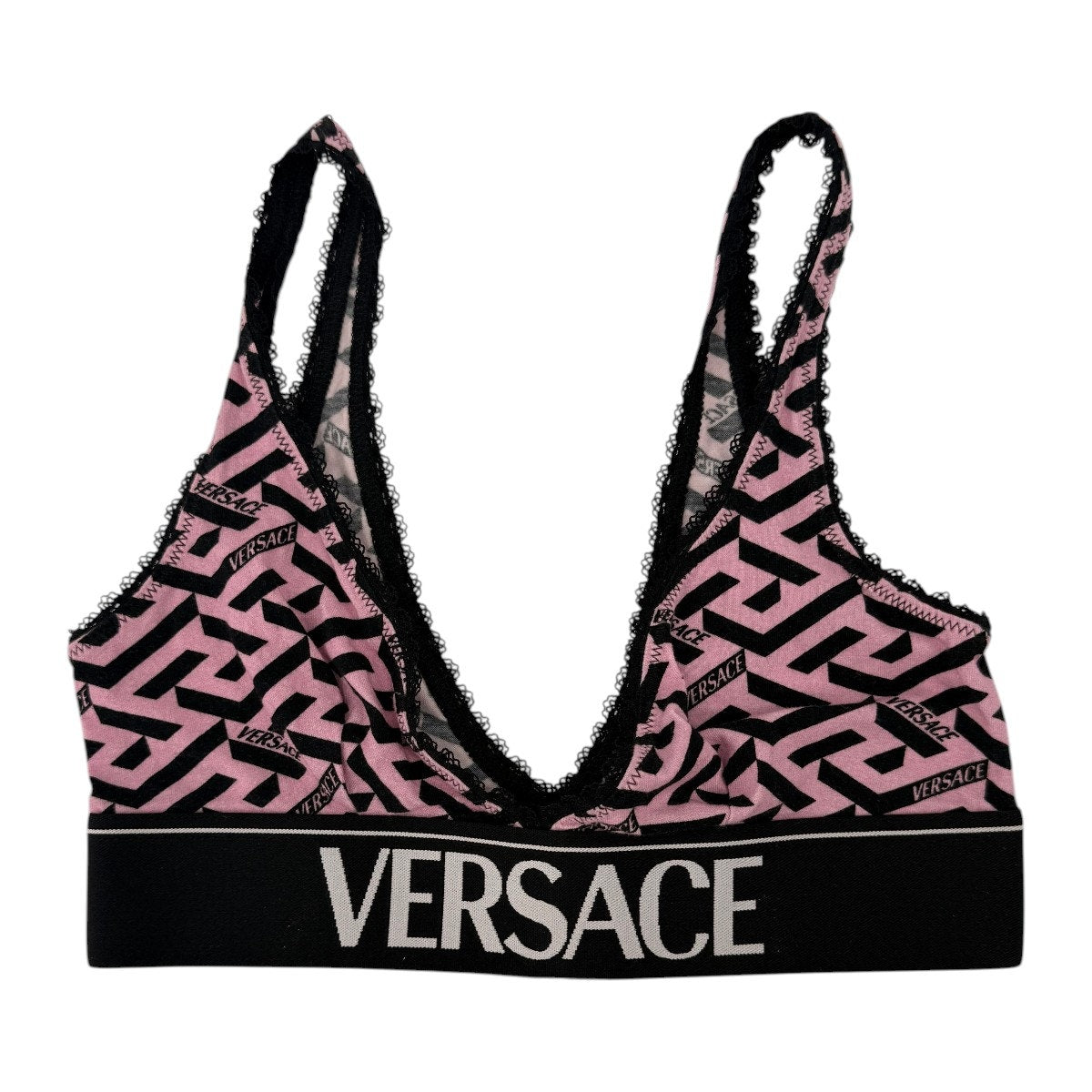 Versace La Greca Logo Print Designer V Neck Bra Top