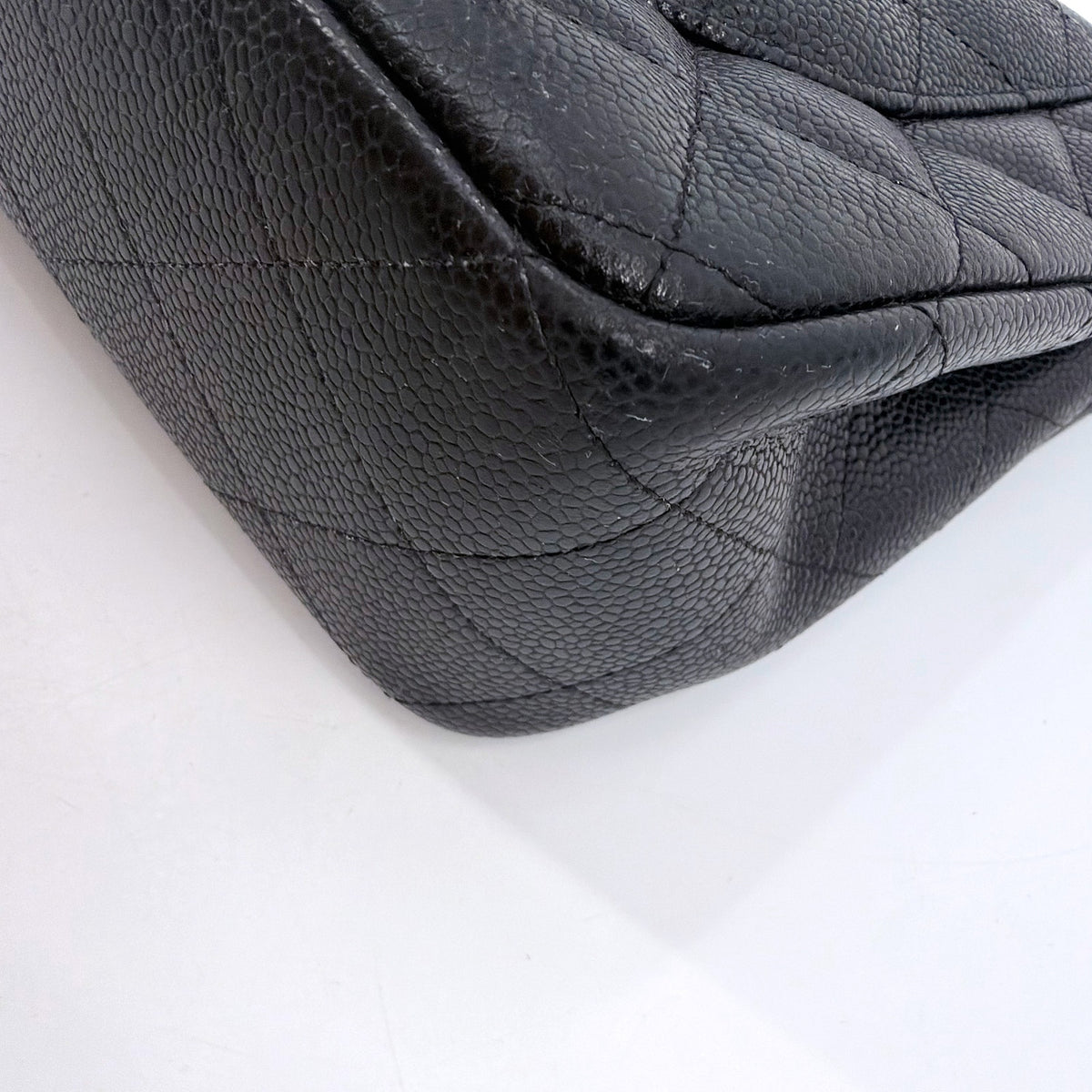 Chanel Classic Double Flap Jumbo Caviar Leather Black Gold Hardware Shoulder Bag