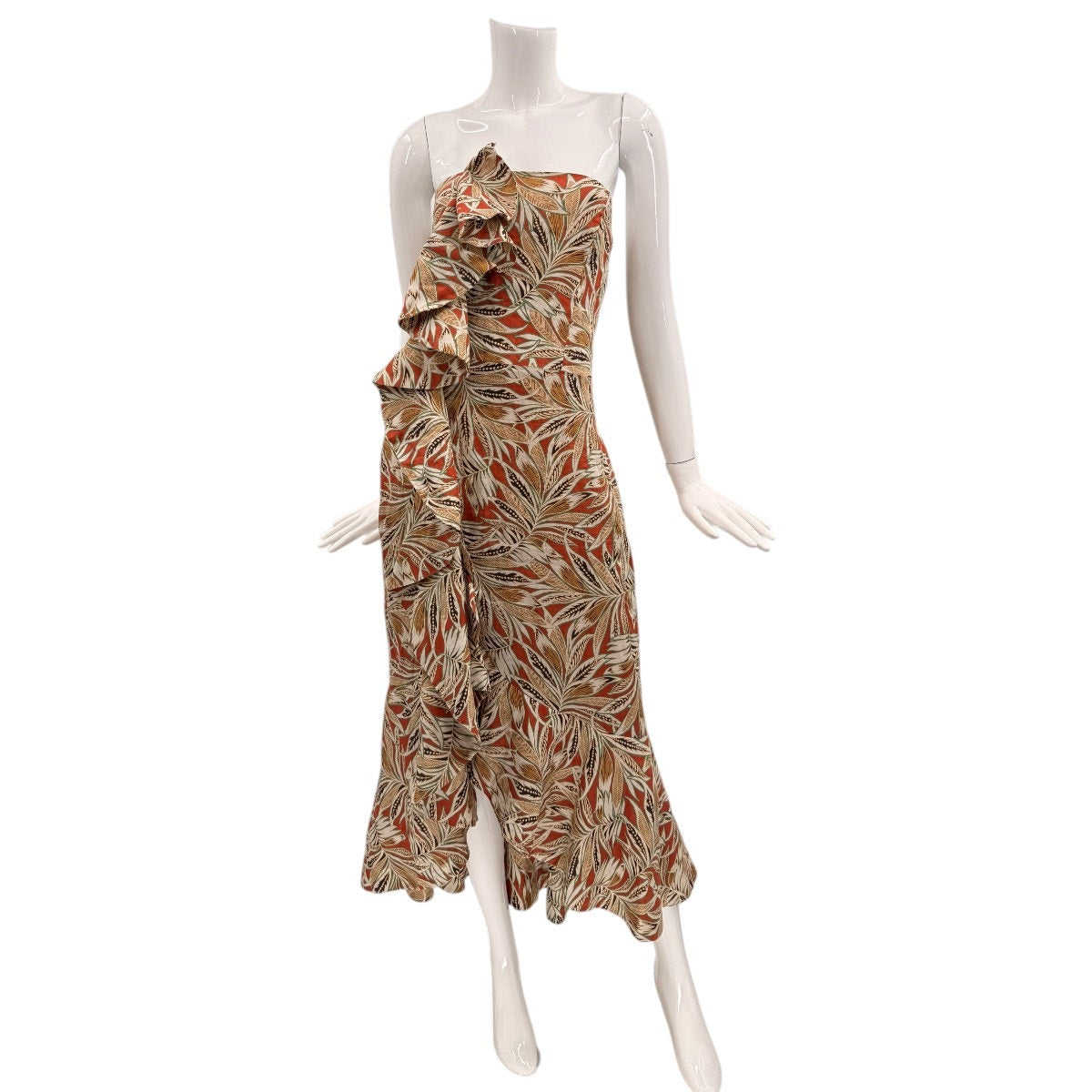 Alexis Leaf Print Strapless Faina Midi Dress