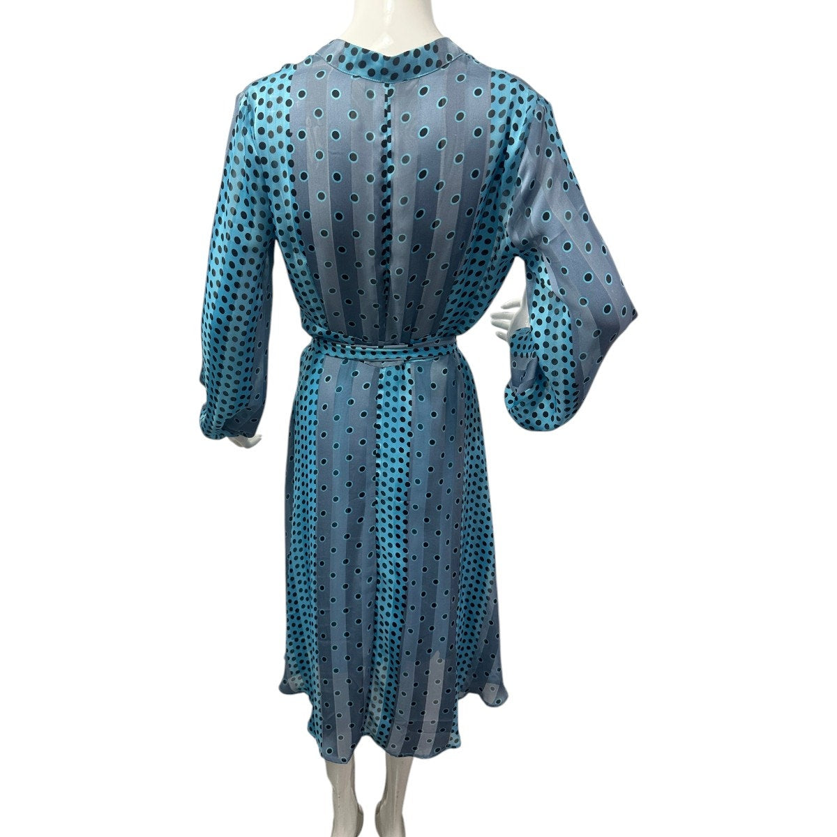 Ynonyme Long Sleeves V-Neck Ruffle Polka Dot Midi Dress Turquoise Women's Size 8