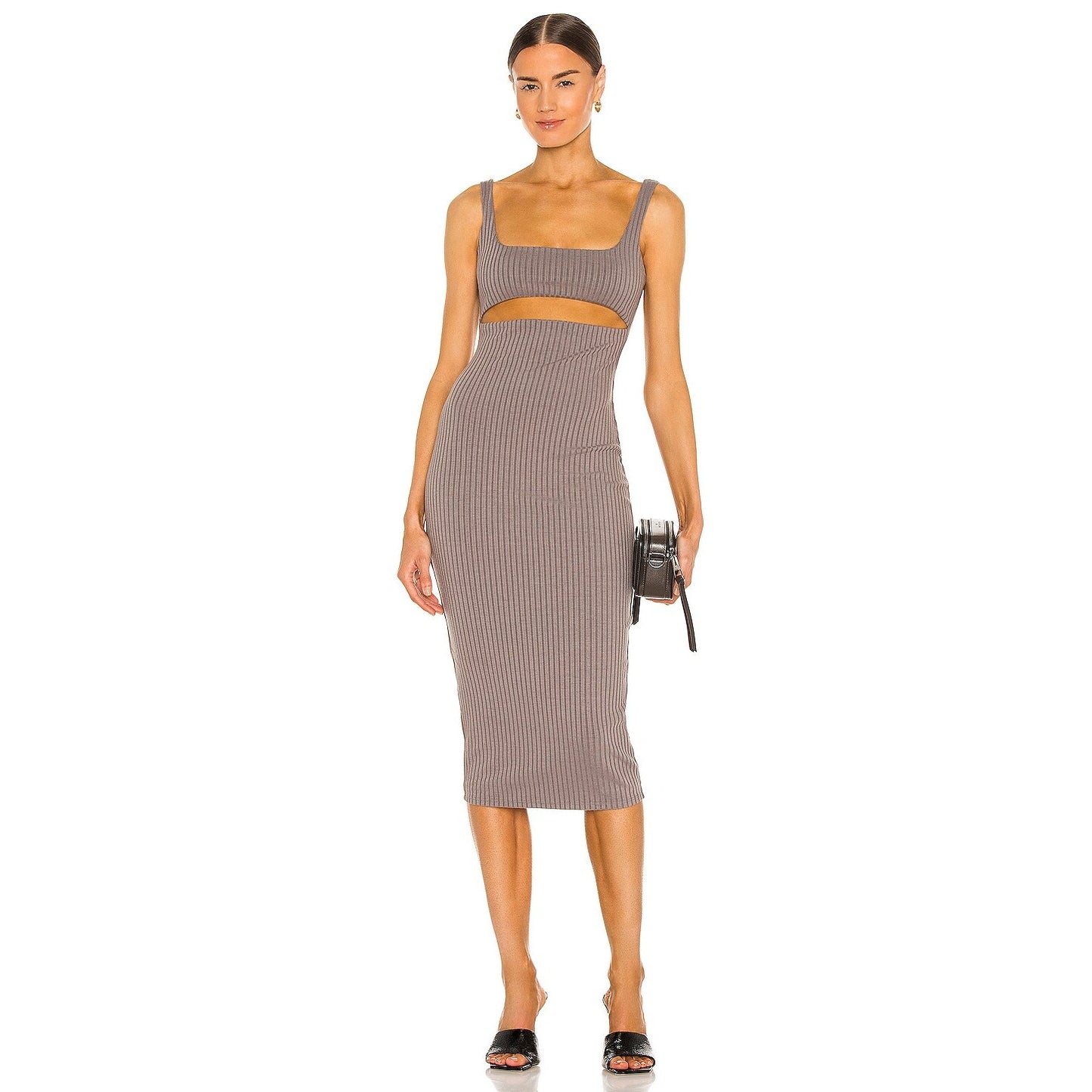 Hours Ribbed Knit Dahlia Cut Out Sleeveless Midi Dress