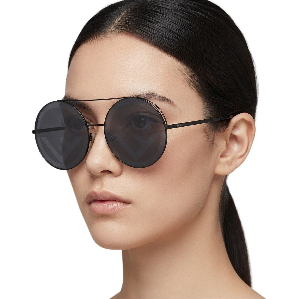 Fendi Round Logo Black Metal Designer FF 0285/S Sunglasses Gray Lenses Women's