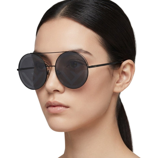 Fendi Round Logo Black Metal Designer FF 0285/S Sunglasses Gray Lenses Women's