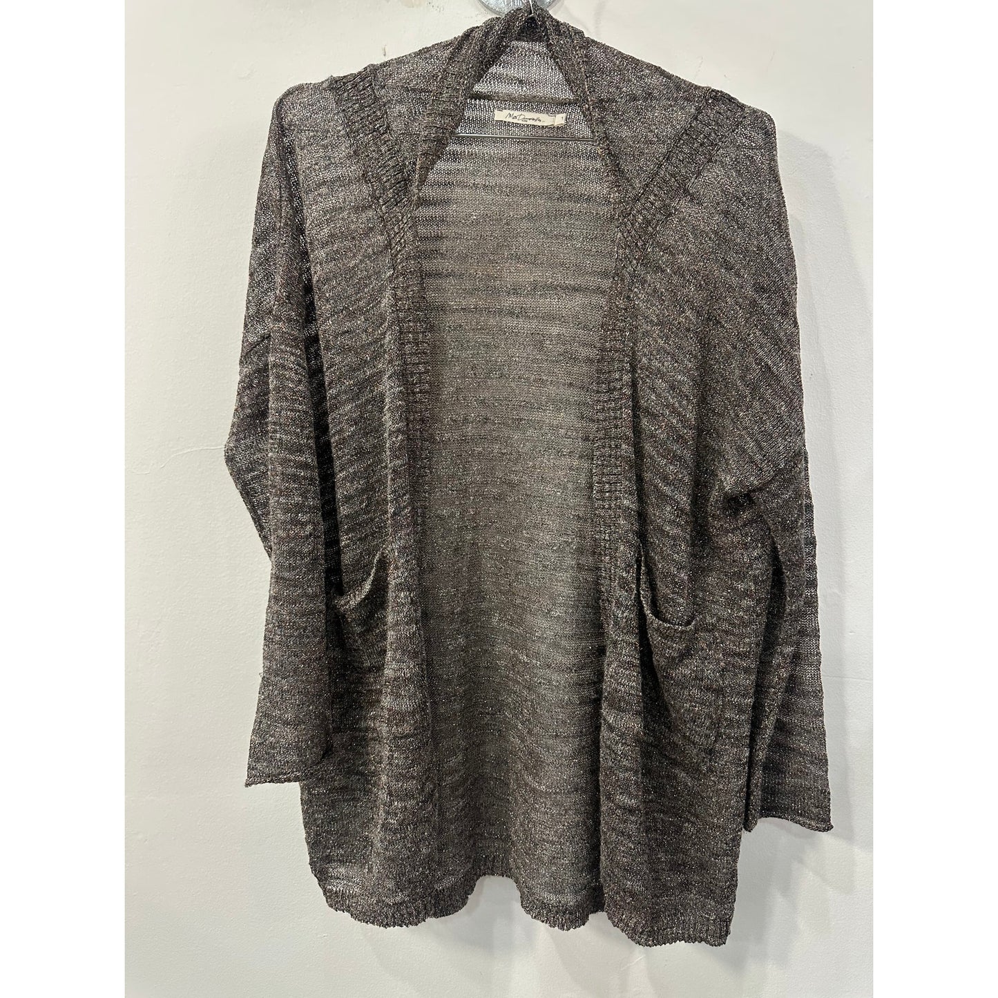 Mes Demoiselles Linen-Blend Metallic Knit Open Sweater Cardigan