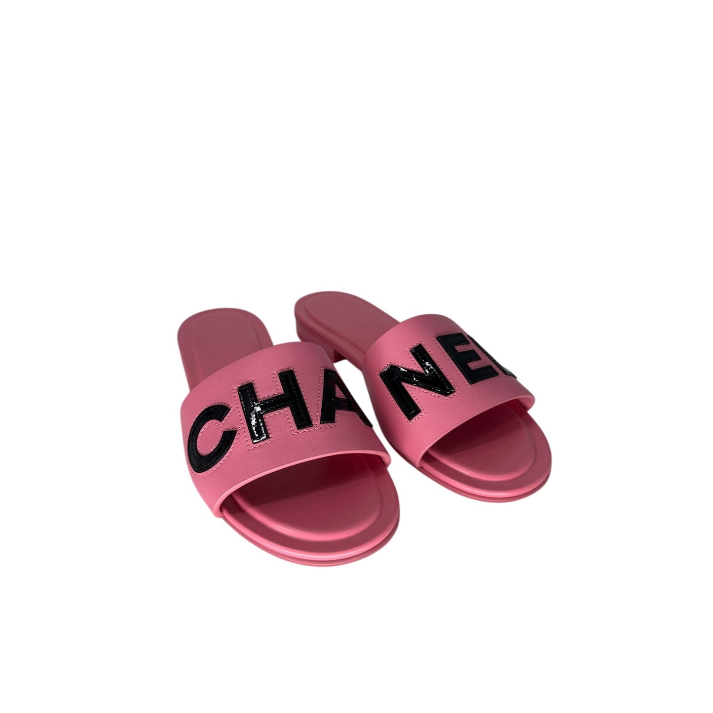 Chanel Leather Logo Accent Slides Mules