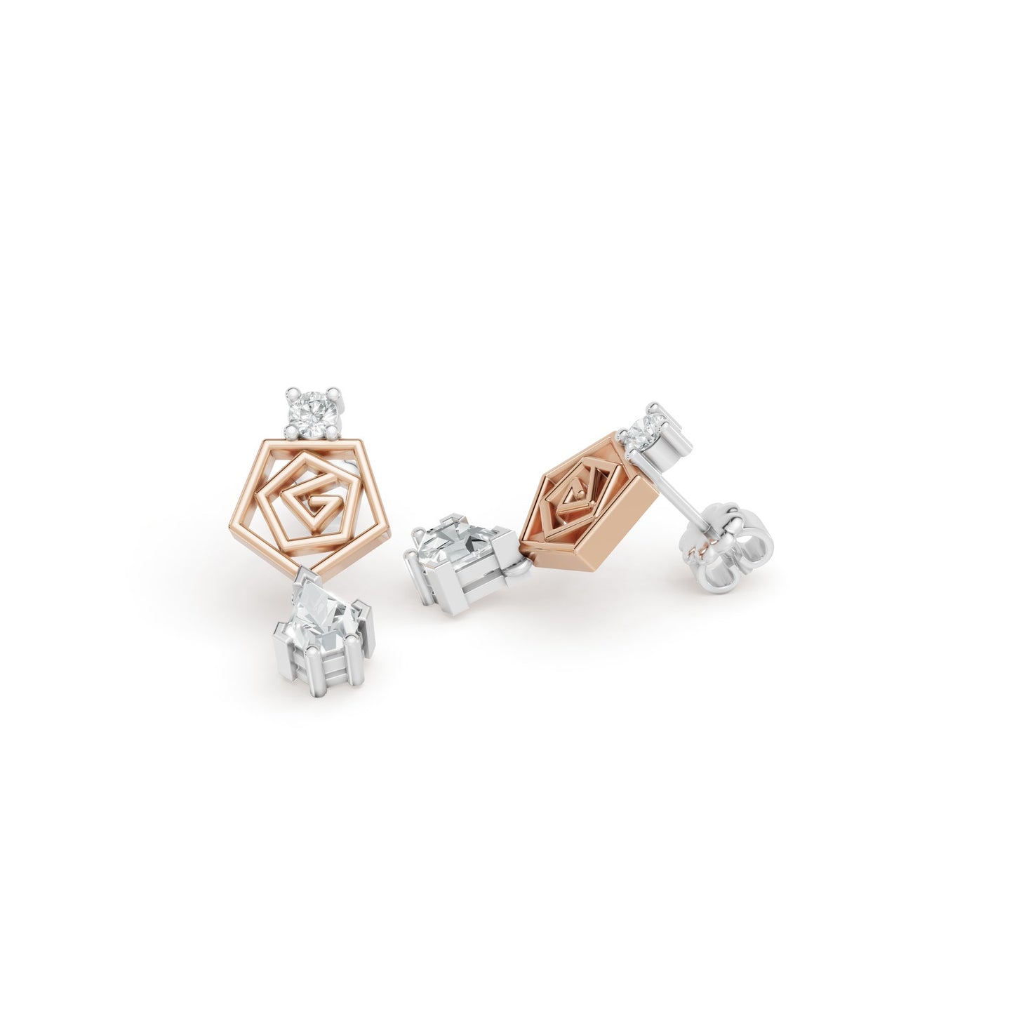 1.04 CTW Two-Tone Gold Diamond Stud Earrings