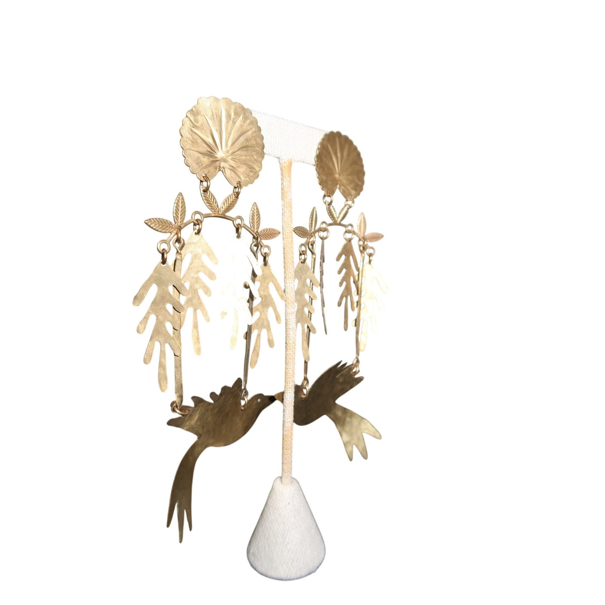 We Dream in Colour Bird's Eden Brass Bird Dangle Statement Earrings Gold Tone OS