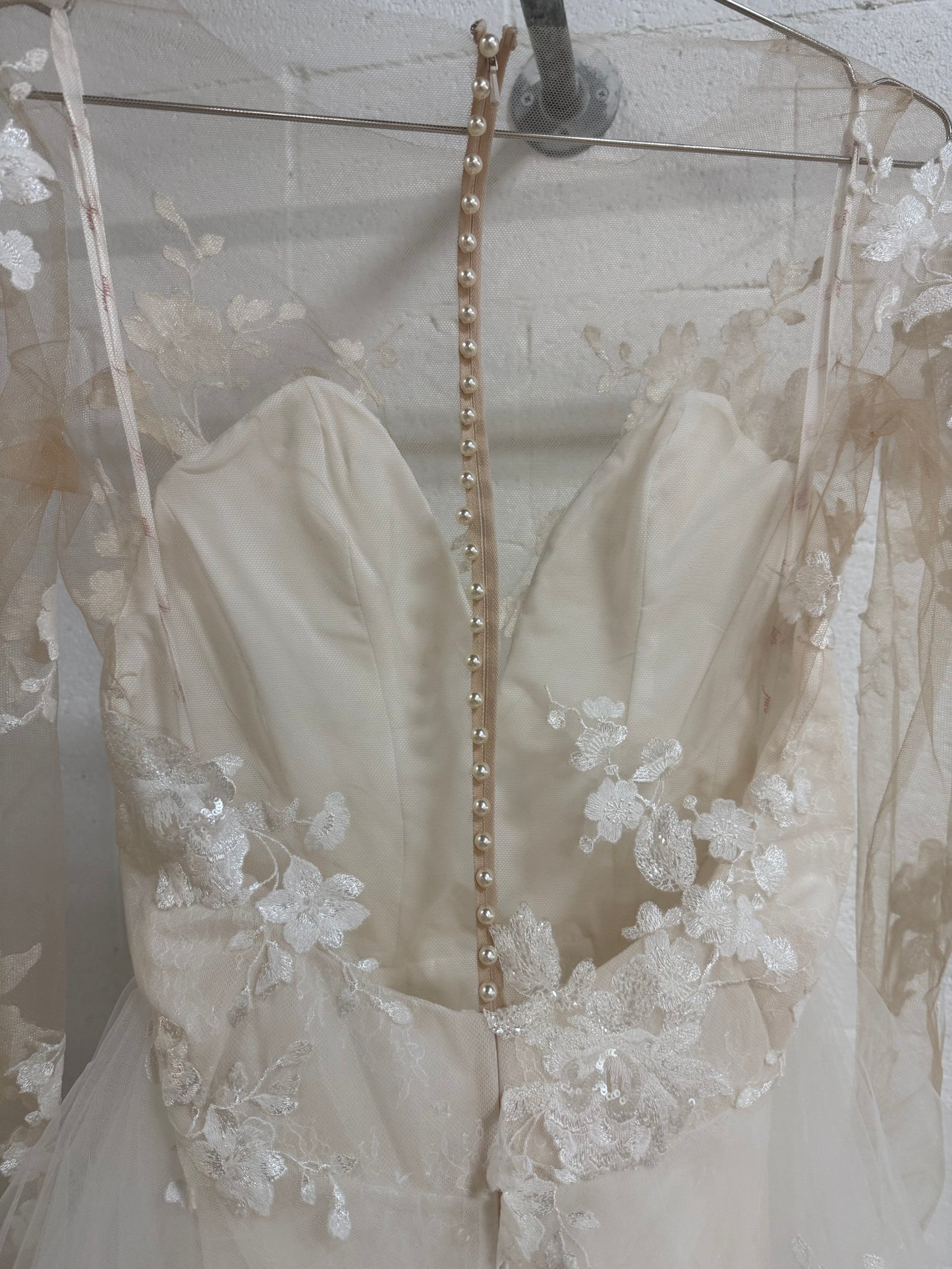 Ines by Ines Di Santo Floral Applique Long Sleeve Wedding Gown