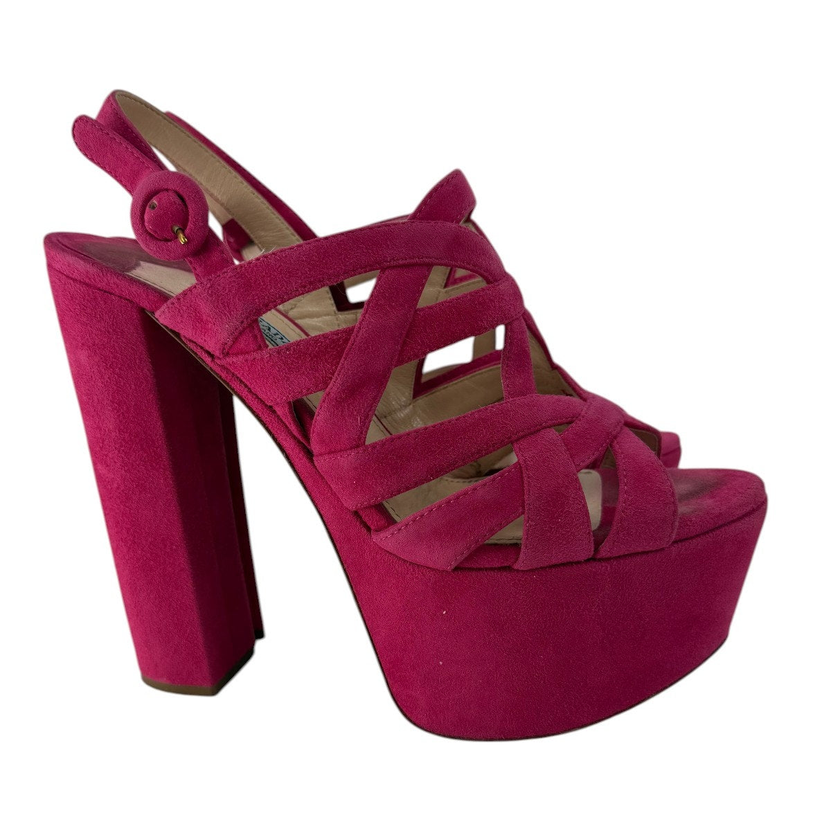 Prada Suede Open Toe Block Heel Strappy Platform Sandals