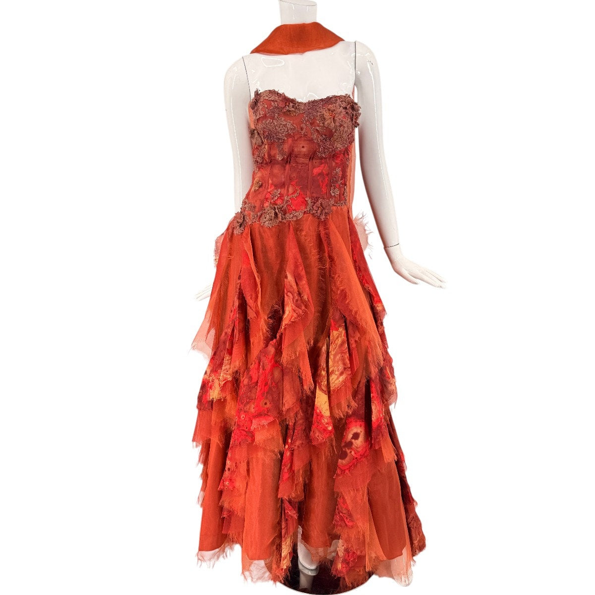 Custom Made Strapless Lace Appliqué Corset Layered Gown